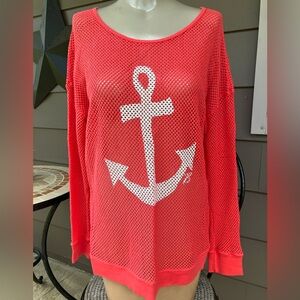 Coral Fishnet Anchor Top